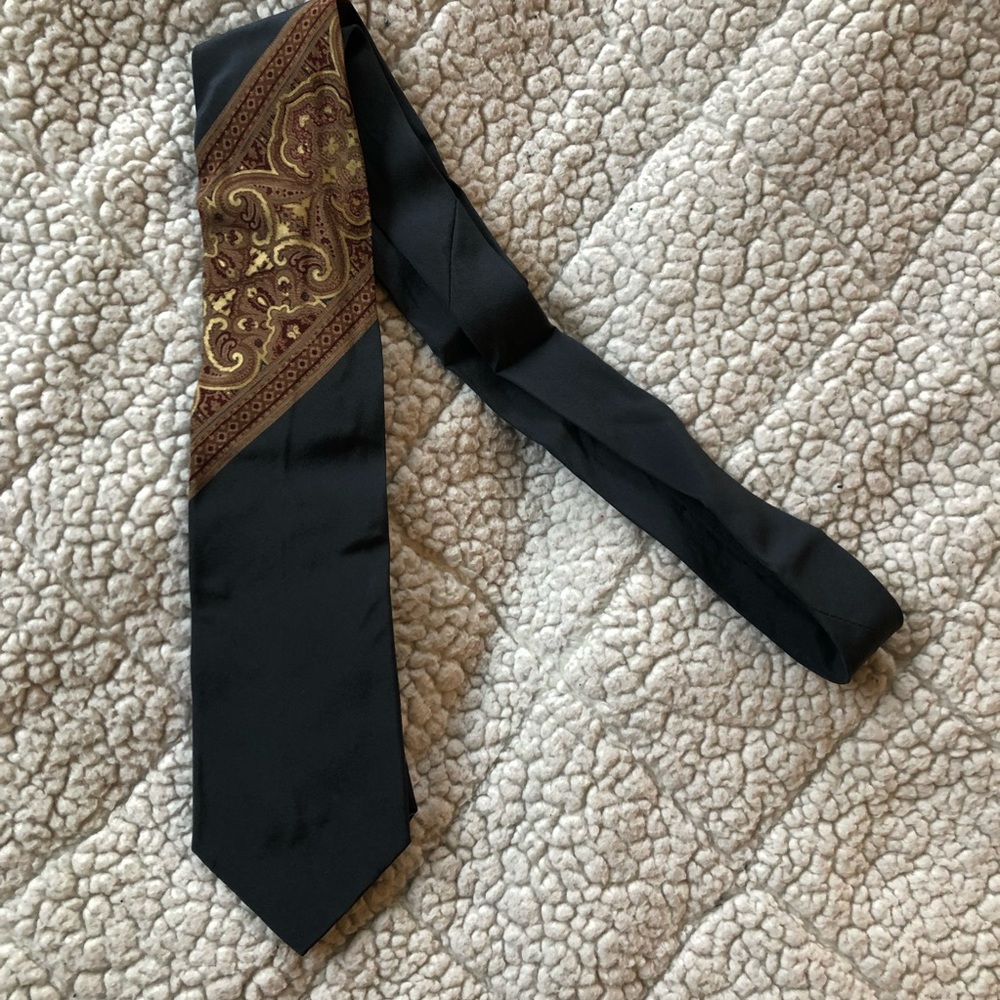 Pancaldi Black and Tan Paisley Print Silk Tie